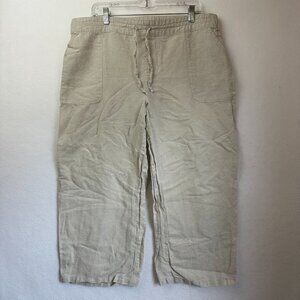 Liz Claiborne pants women L beige linen blend cropped wide leg‎ drawstring